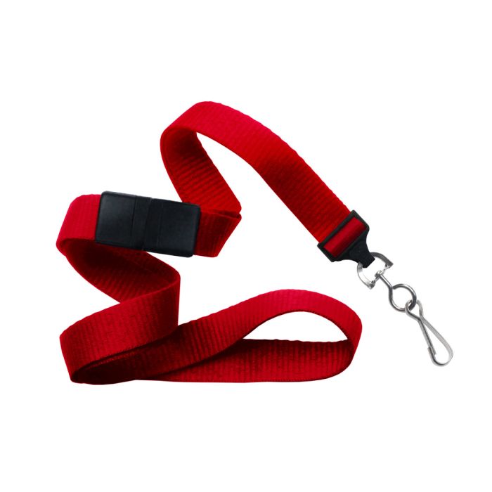 5/8'' Red Flat Braid Lanyard with Black Safety Breakaway & Swivel Hook 
