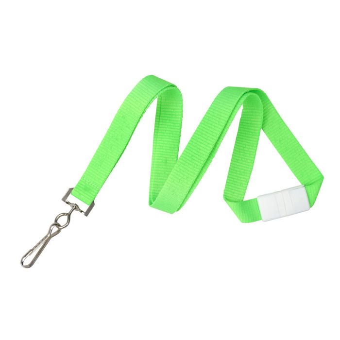 5/8'' Neon Green Flat Braid Lanyard w/ Safety Breakaway & Swivel Hook 