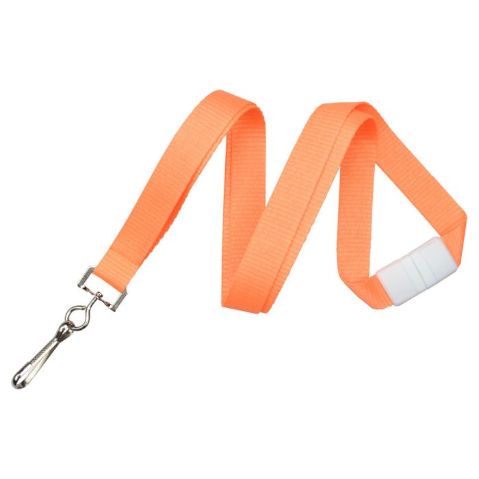 5/8'' Neon Orange Flat Braid Lanyard w/ Safety Breakaway & Swivel Hook 