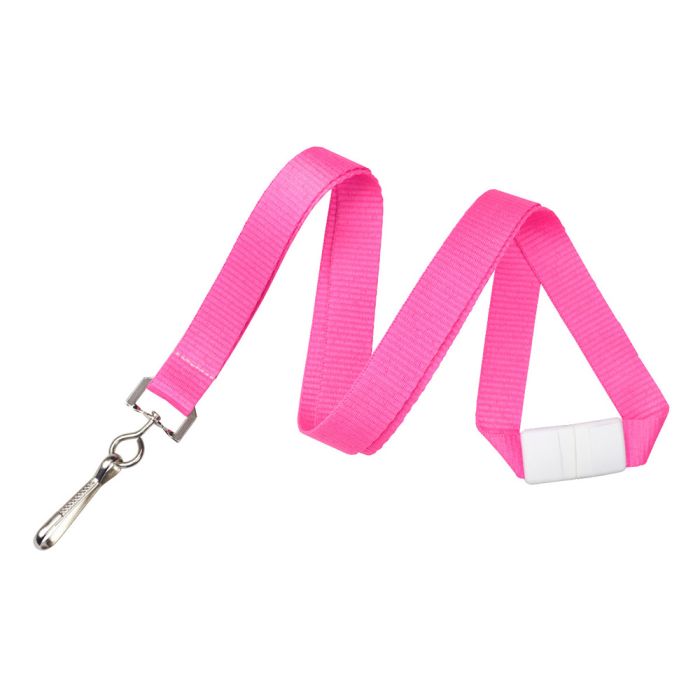 5/8'' Neon Pink Flat Braid Lanyard w/ Safety Breakaway & Swivel Hook 
