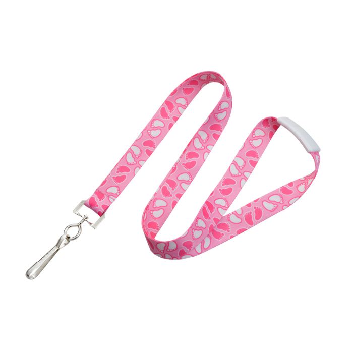 5/8'' Pink Baby Footprint Lanyard w/ Breakaway & Swivel Hook 