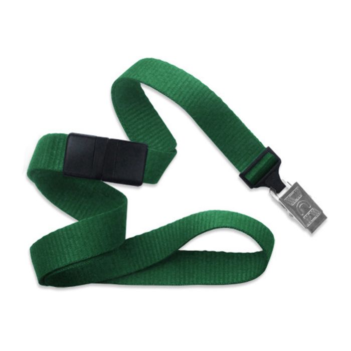5/8'' Green Flat Braid Lanyard with Black Safety Breakaway & Bulldog Clip 