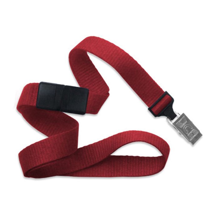 5/8'' Red Flat Braid Lanyard with Black Safety Breakaway & Bulldog Clip 