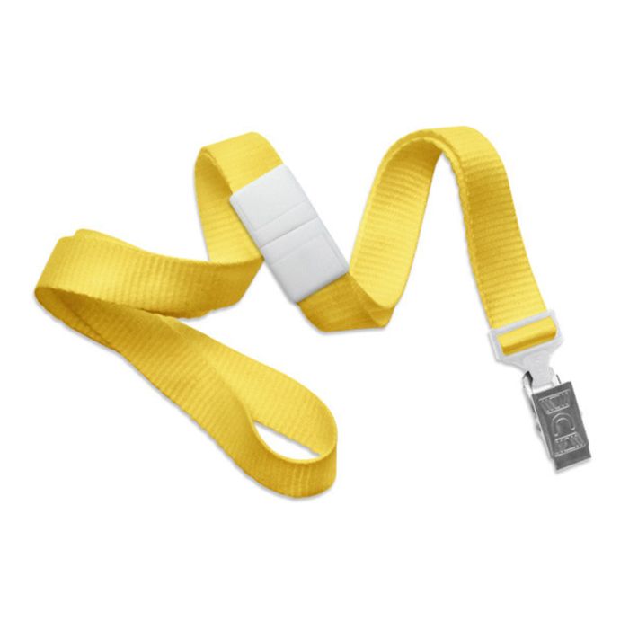 5/8'' Yellow Flat Braid Lanyard with White Safety Breakaway & Bulldog Clip 