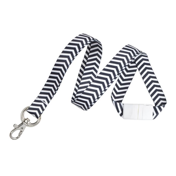 5/8'' Black Chevron Lanyards w/ Safety Breakaway & Trigger Hook Plus Split Ring 