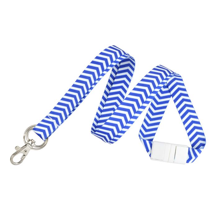 5/8'' Blue Chevron Lanyards w/ Safety Breakaway & Trigger Hook Plus Split Ring 