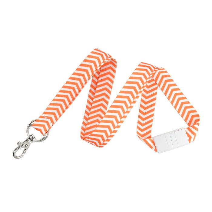 5/8'' Orange Chevron Lanyards w/ Safety Breakaway & Trigger Hook Plus Split Ring 