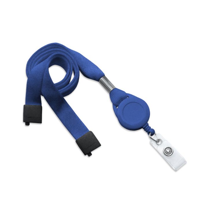 Round Royal Blue Badge Reel - Breakaway Lanyard - Clear Strap