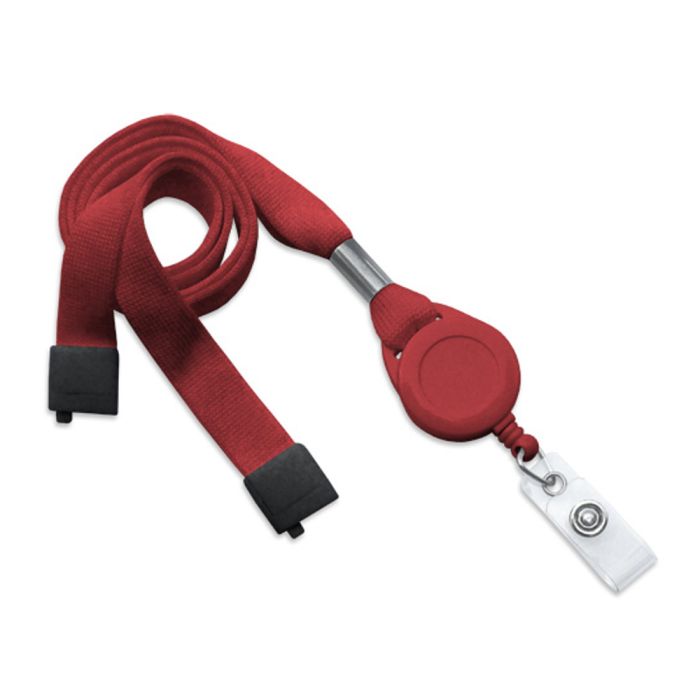 5/8'' Red Flat Tubular Lanyard with Round Badge Reel & Clear Vinyl Strap - Breakaway 