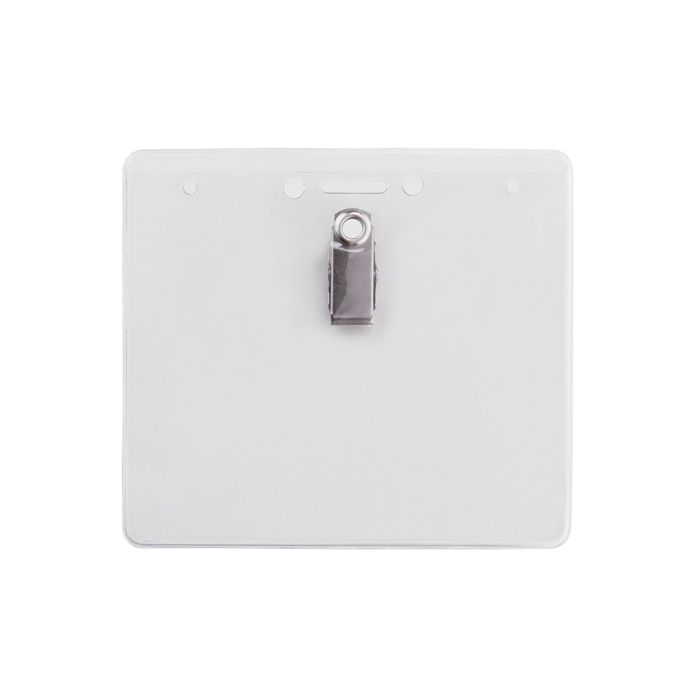 Clear Vinyl - Horizontal - Event Name Tag Holder w/ Embossed ''U'' Bulldog Clip 