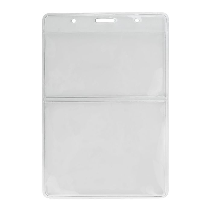 2-Pocket - Vertical -  Clear Vinyl Badge Holder with Slot and Chain Holes 