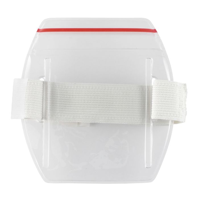 Arm Band - Vertical - Clear Vinyl Badge Holder with Zipper and White Strap 