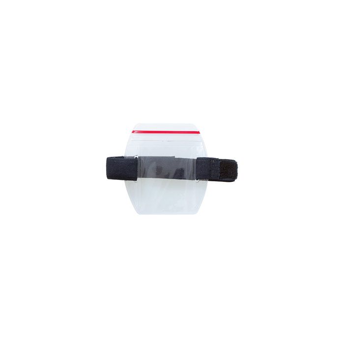 Clear Vinyl Badge Holder with Zipper and Blue Armband - Vertical - 2.2" x 3.38" 