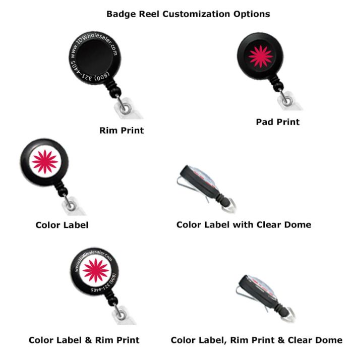Custom Round Badge Reels - 1.25'' - Belt Clip - Clear Strap 