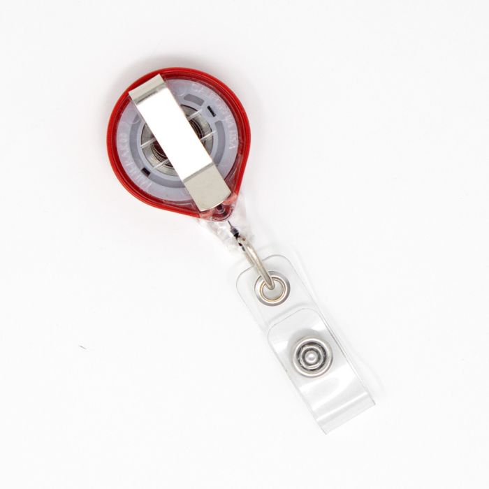 Mini Red Round 1'' Badge Reels w/ Belt Clip - Color Strap 