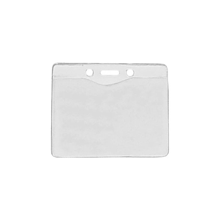 Texturized Clear Vinyl Horizontal Badge Holder w/ Slot & Chain Holes 