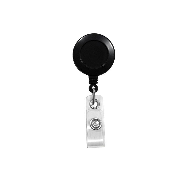Round Badge Reels - 1.25'' - Black - Belt Clip - Clear Strap 