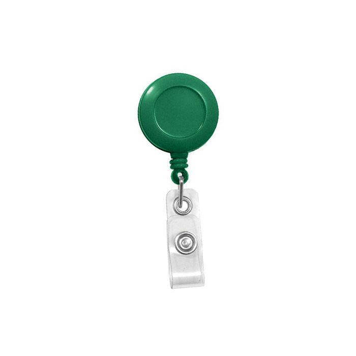 Round Badge Reels - Green - Belt Clip - Clear Strap 