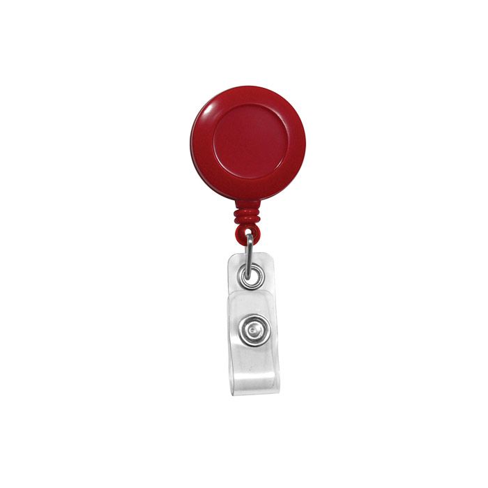 Round Badge Reels - Red - Belt Clip - Clear Strap 