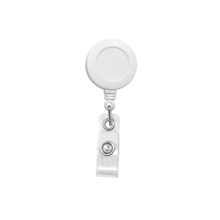 Round Badge Reels - White - Belt Clip - Clear Strap 