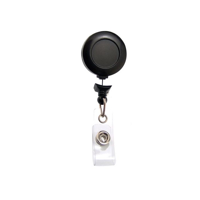 No-Twist Round Badge Reel - Black - Belt Clip - Clear Strap 