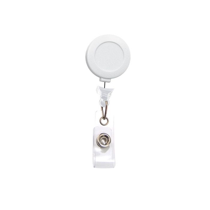 No-Twist Round Badge Reel - White - Belt Clip - Clear Strap 