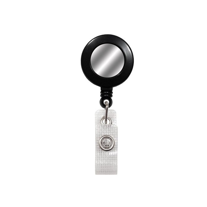 Round Black Badge Reels w/ Silver Sticker - Belt Clip 