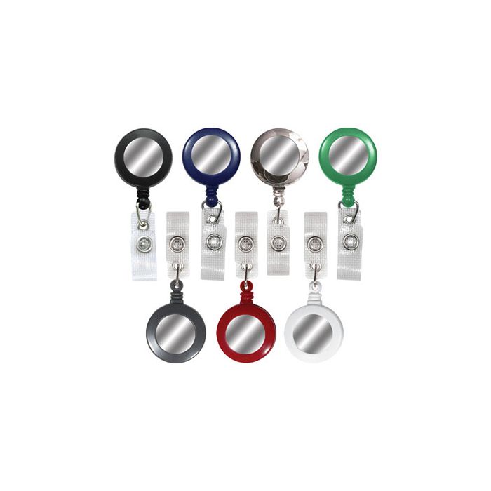 Round Badge Reels w/ Silver Sticker - 1.25'' - Belt Clip - Durable Strap 