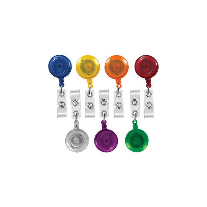 Translucent Round Badge Reels - 1.25'' - Belt Clip - Clear Strap 