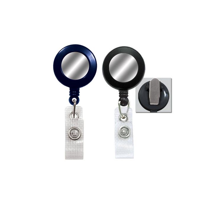 Round Badge Reels w/ Silver Sticker - 1.25'' - Spring Clip - Durable Strap 