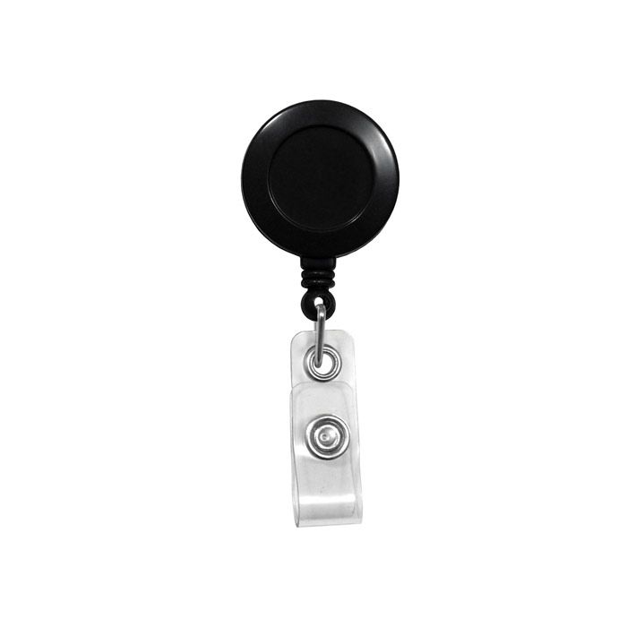 Round Badge Reels - Black - Spring Clip - Clear Strap 