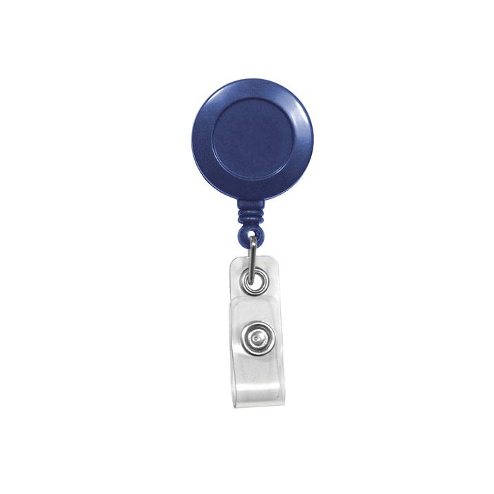 Round Badge Reels - Blue - Spring Clip - Clear Strap 