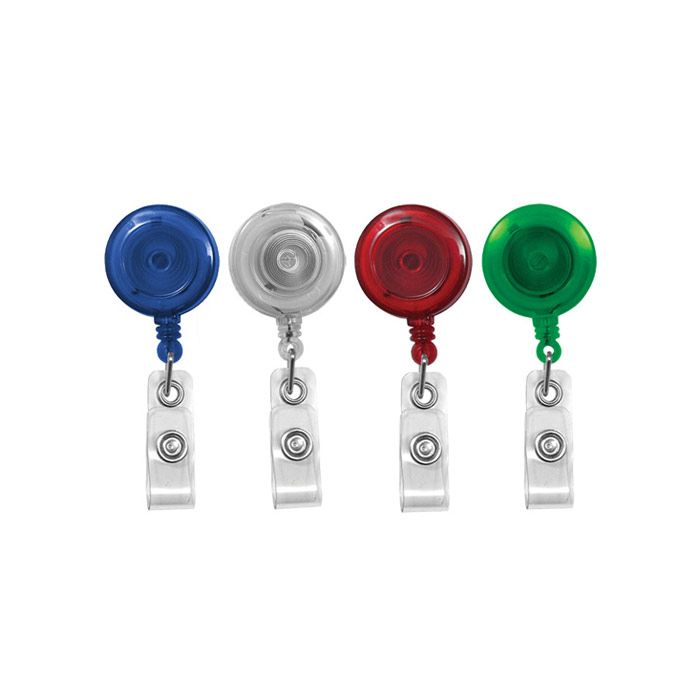 Translucent Round Badge Reels - 1.25'' - Spring Clip - Clear Strap 