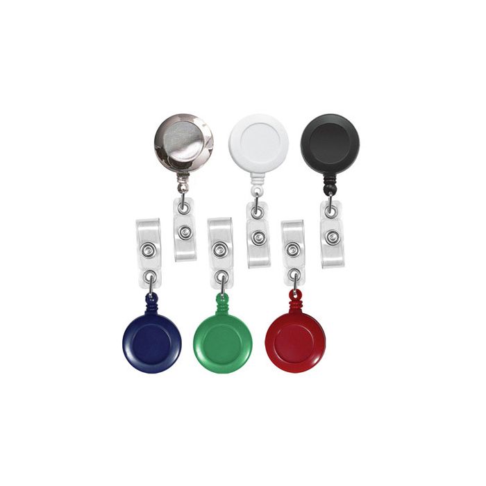 Round Badge Reels - 1.25'' - Spring Clip - Clear Strap 
