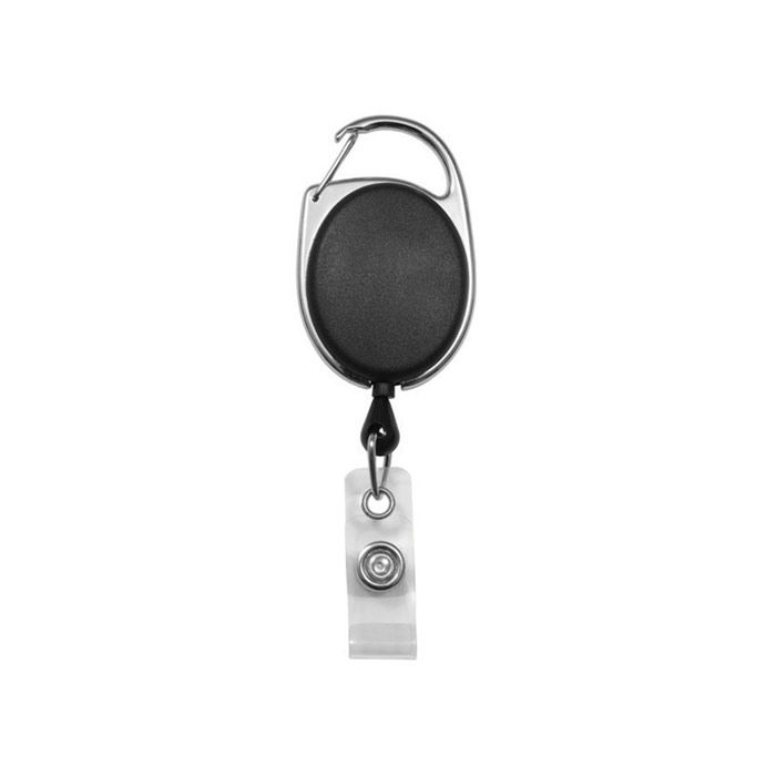 Carabiner Badge Reels - Black - Clear Strap 