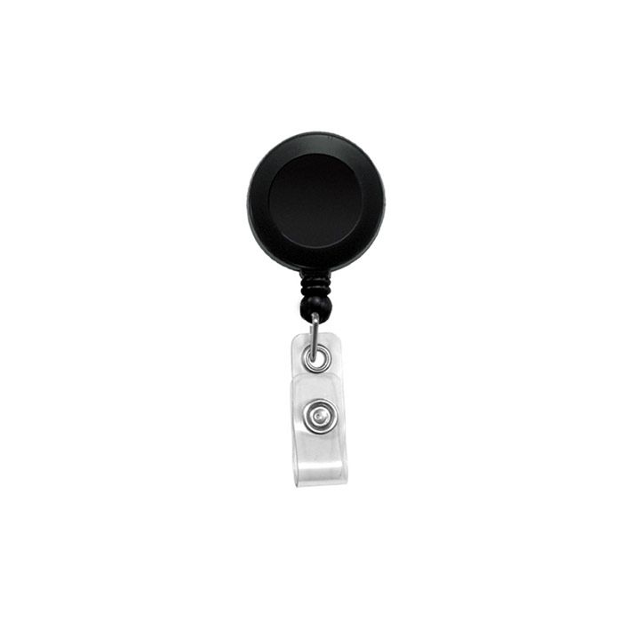 Round Badge Reels - 1.25'' - Black - Swivel Clip - Clear Strap 