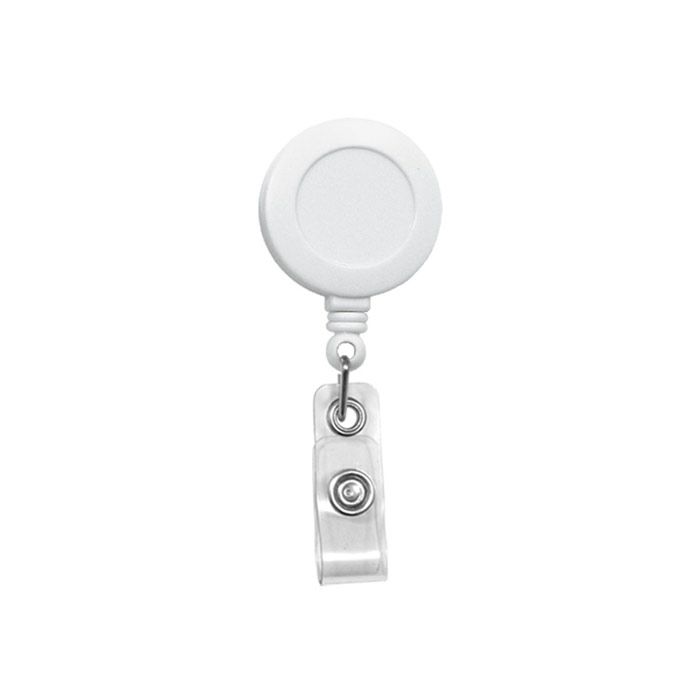 Round Badge Reels - White - Swivel Clip - Clear Strap 