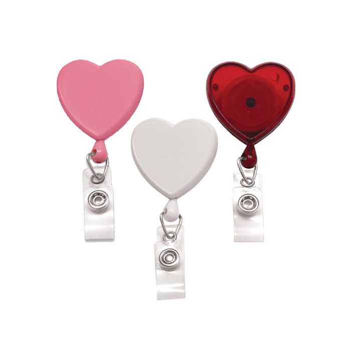 Heart Shaped Badge Reels - Swivel Spring Clip - Clear Strap 