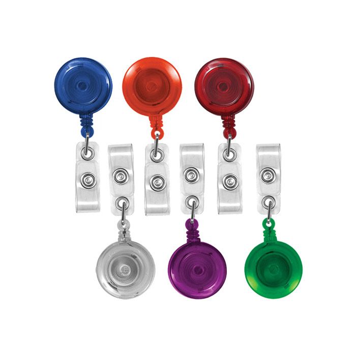 Translucent Round Badge Reels - 1.25'' - Swivel Spring Clip - Clear Strap 