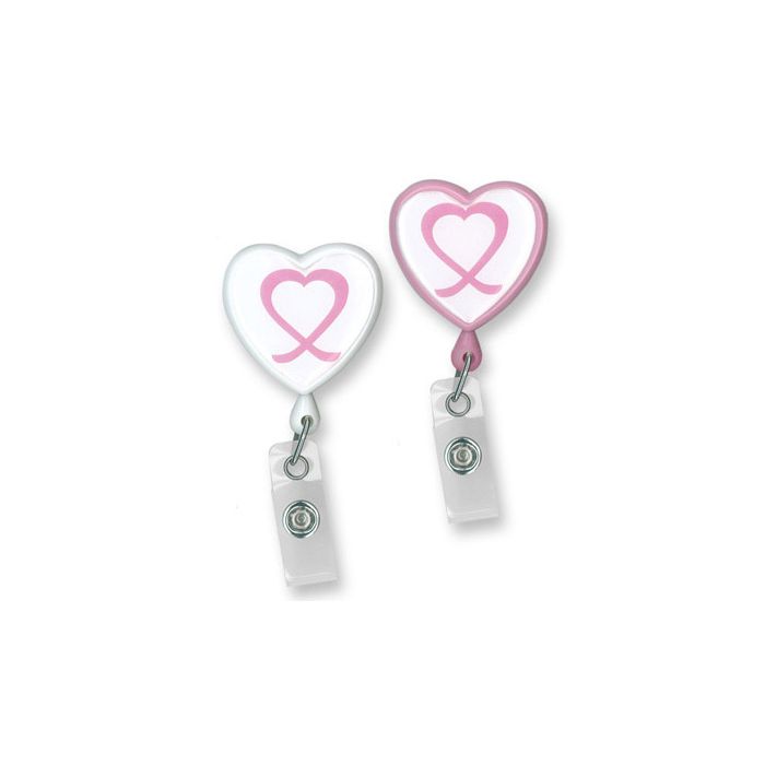 Heart Shaped Breast Cancer Awareness Badge Reels w/ Swivel Spring Clip 