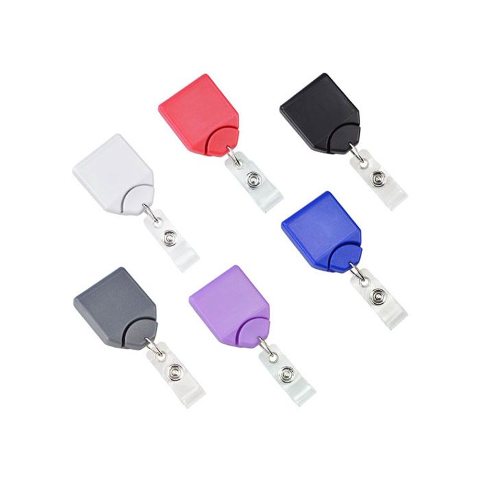 No-Twist Square Badge Reel - 1.31'' - Swivel Spring Clip - Clear Strap 