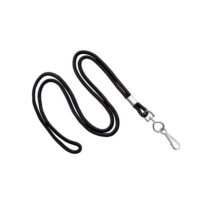 1/8'' Black Round Braid Lanyard with Swivel Hook 