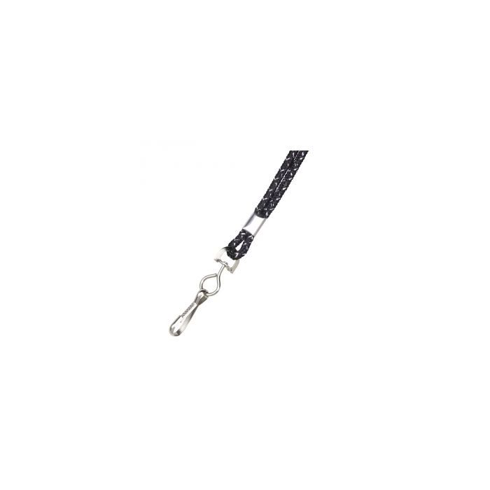 1/8'' Black Round Metallic Non-Breakaway Lanyard w/ Swivel Hook 