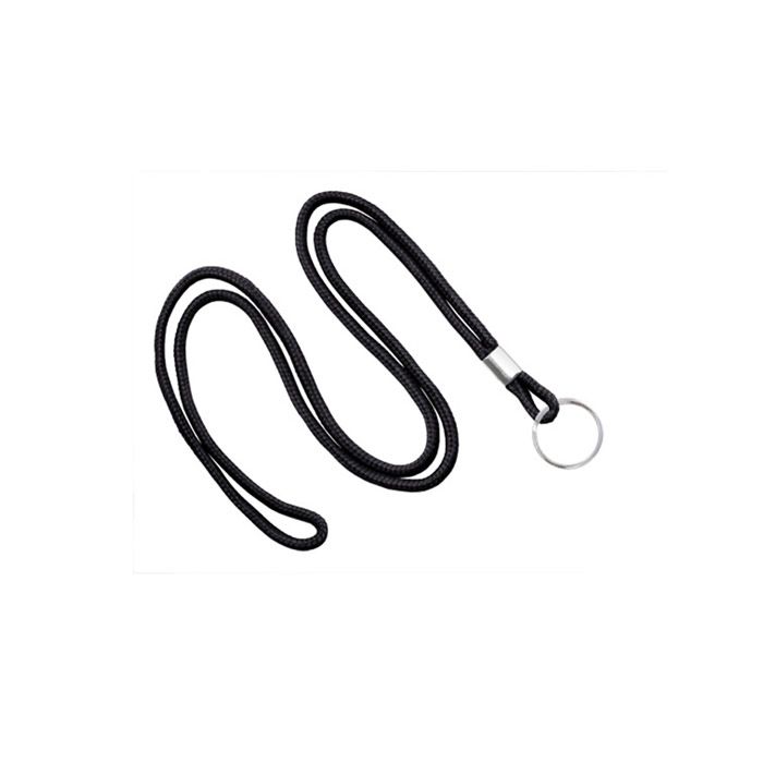 1/8'' Black Round Braid Lanyard with Split Ring 