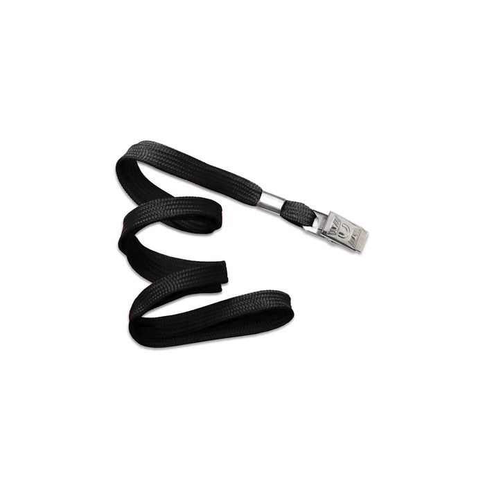 3/8'' Black Flat Braid Lanyard with Bulldog Clip 
