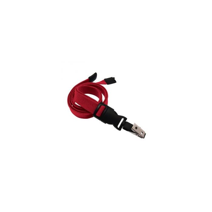 5/8'' Red OptiWeave Lanyard with Safety Breakaway & Detachable Bulldog Clip 