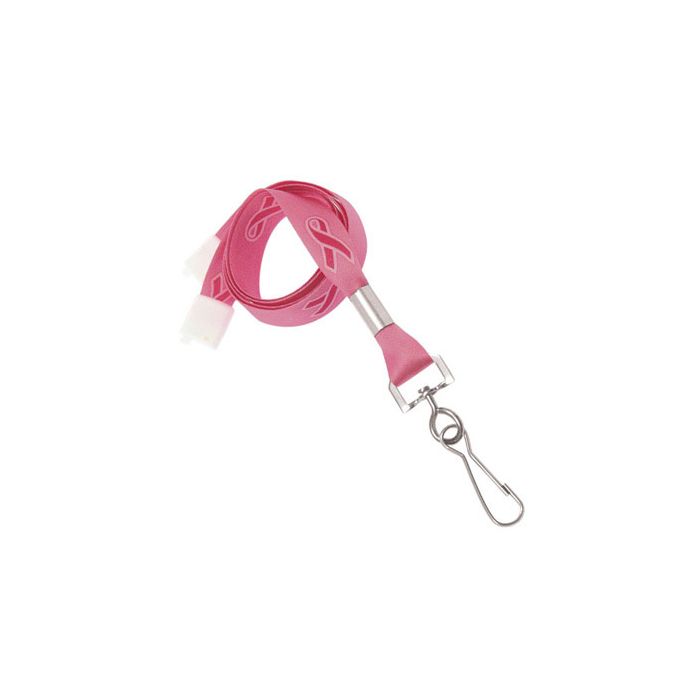 5/8'' Flat Breast Cancer Awareness Lanyard w/ Safety Breakaway & Swivel Hook 