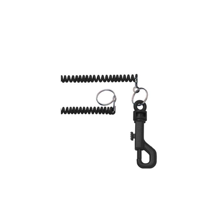 Heavy Duty Black Nylon Coil w/ Split Ring & Swivel Snap Hook - Standard Size  