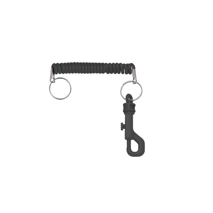 Heavy Duty Black Coil Cord w/ Split Ring & Swivel Snap Hook 