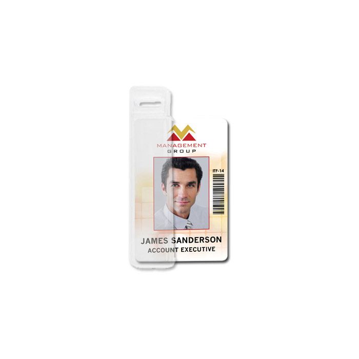 Half-Card Badge Holder for Mag Stripe Cards- Clear Vinyl - Vertical 